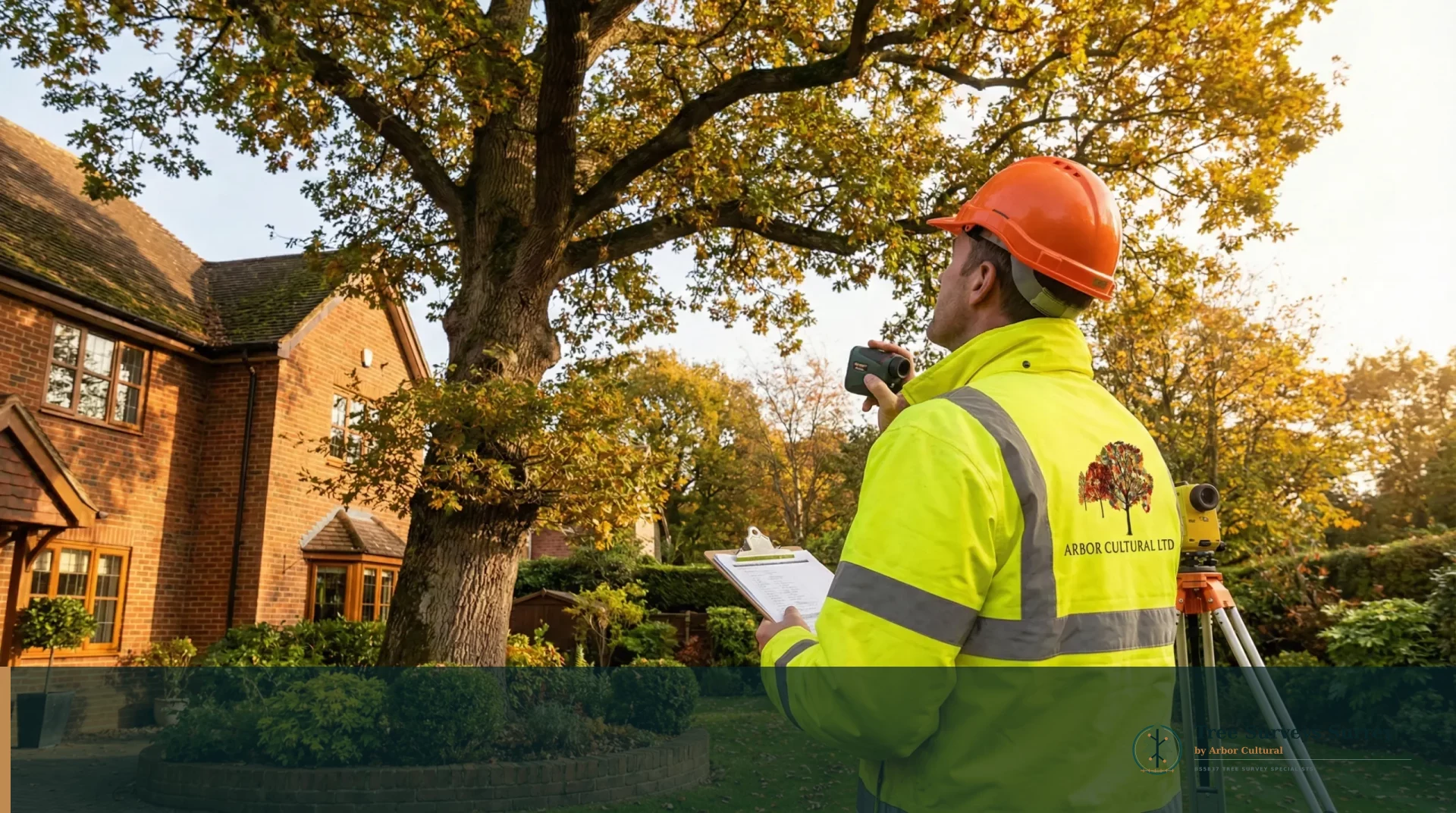 BS5837 tree survey consultant inspecting trees for a Surrey planning project